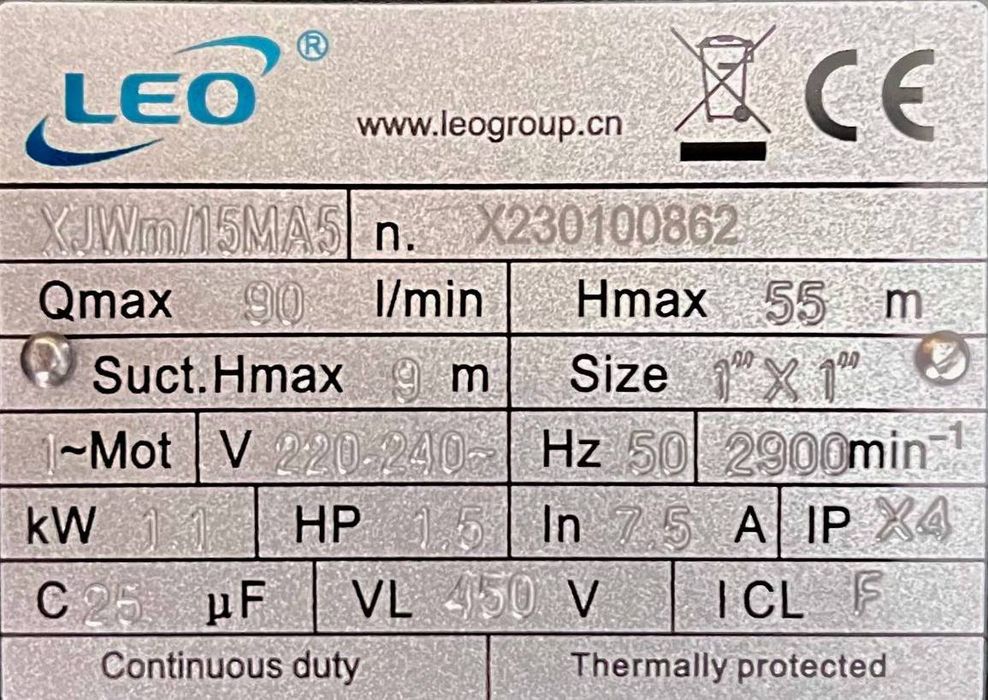 насосы leo в ташкенте LEO 1.1 kw XJWm/15M (nasos) Официальный дилер
