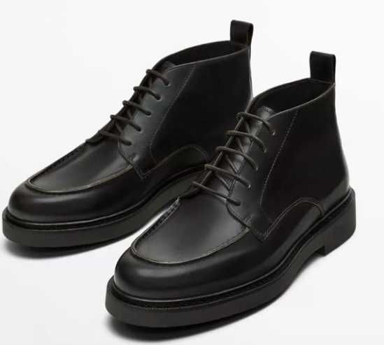 Ghete derby 44 split toe Massimo Dutti NOI piele naturala moale negru