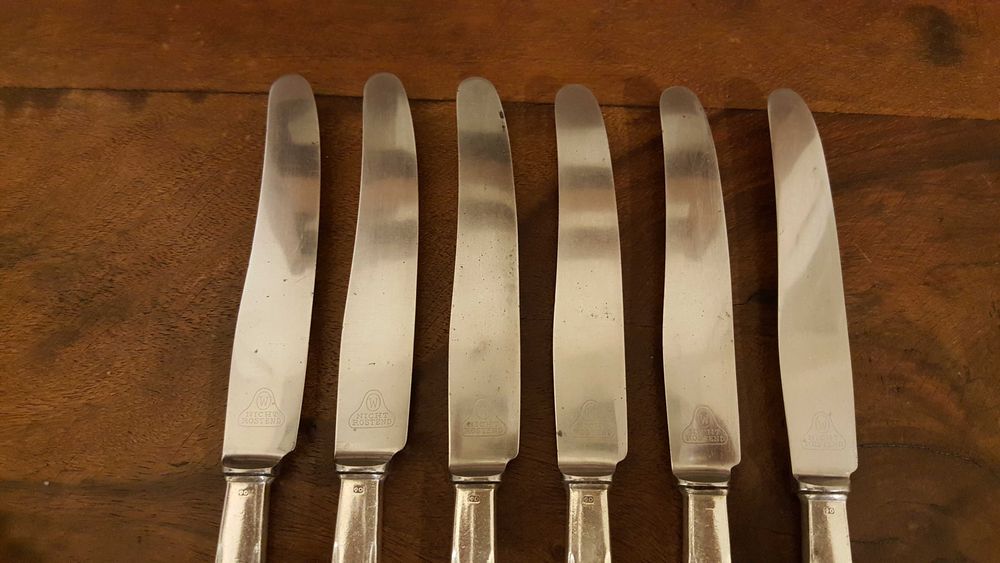 Винтидж трапезни ножове с посребрени дръжки Bruckmann Solingen – 6 бр.