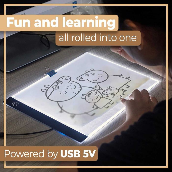 Planseta desen A4 iluminare LED 3 nivele luminozitate alimentare USB