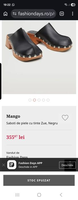 Vand saboti noi Mango piele naturala cu talpa din lemn