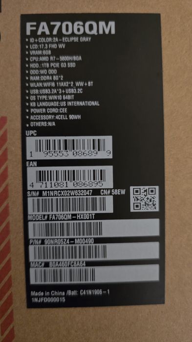 Asus TUF FA706QM - HX001T, 17.3