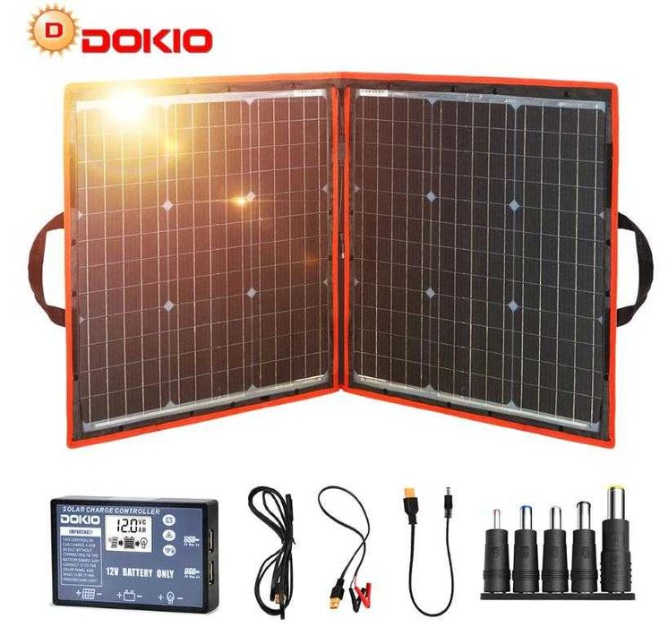 DOKIO™ 18V 110W Двоен Сгъваем Слънчев Панел 12V 10A Соларен Контролер