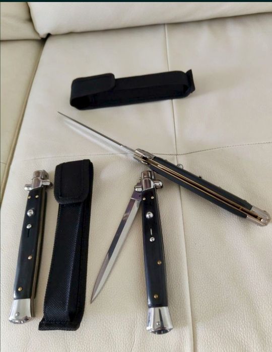 Cuțit vânătoare , Stileto italian 34cm, negru - briceag cu buton autom