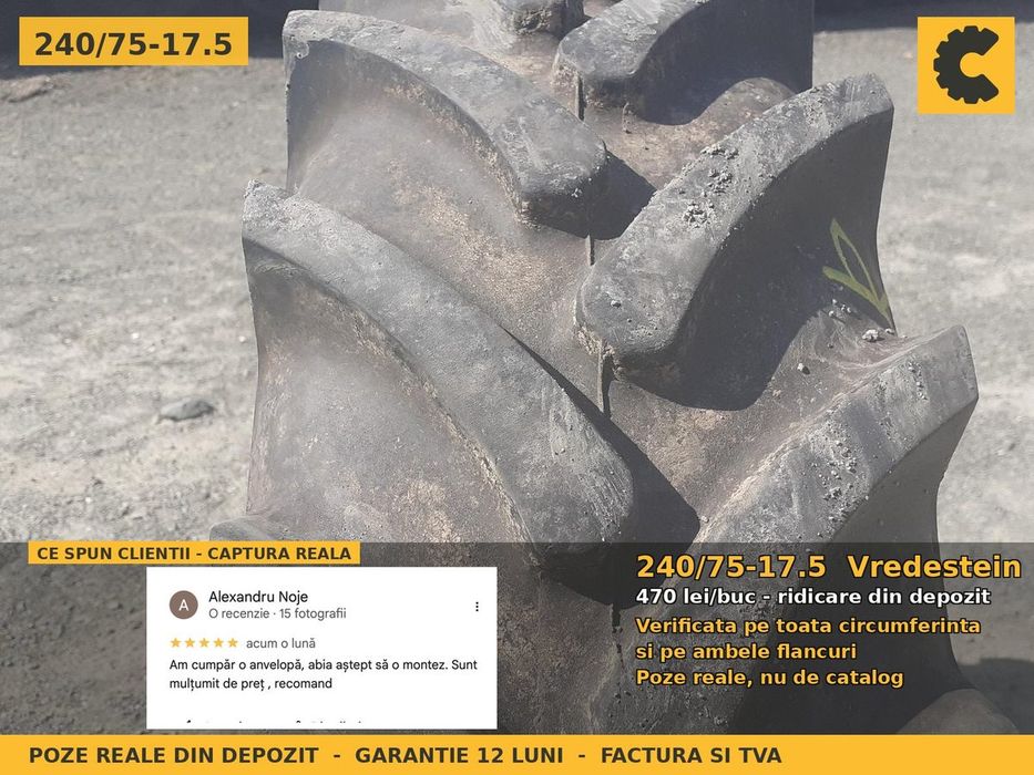 Cauciucuri Anvelope 240/75-17.5 240/75 17.5 24075175 Vredestein Remorca si Implement Utilaje Agricole SH Second Hand LIVRARE Garantie 1 An Factura TVA