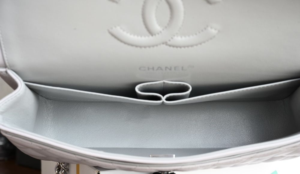 Geanta Chanel classic 25cm, platinum, tip Premium