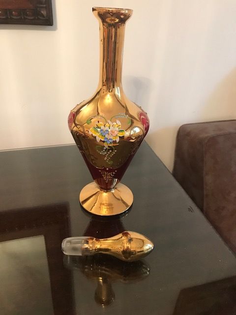 Set de vin sau cognac sticla de Murano cu foita de aur de 24K aplicata