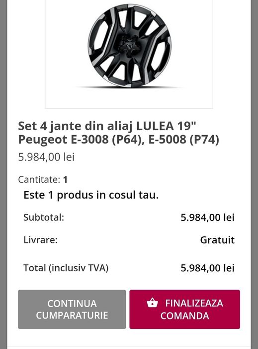 Set Jante originale aliaj R19 noi Peugeot 3008 5008 Opel Grandland