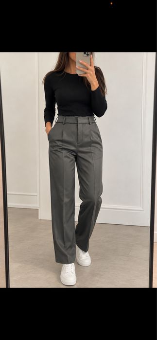 Pantaloni eleganți damă Zara gri antracit, mărimea M, noi cu etichetă
