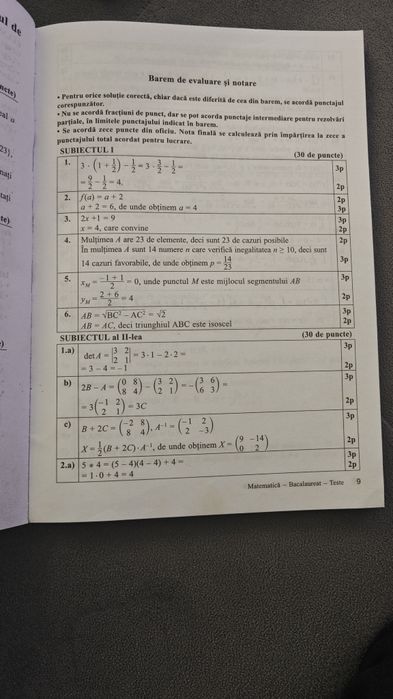 Teste matematică bacalaureat profil tehnologic m2