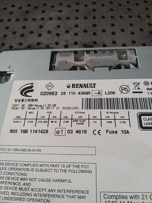 Radio cd player renault koleos 1 hy 281154366r