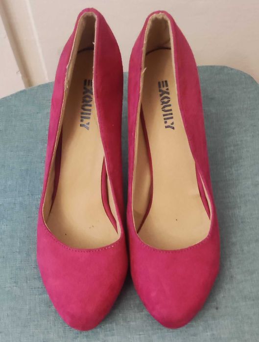 Елегантни велурени дамски обувки Exquily с висок ток номер 39