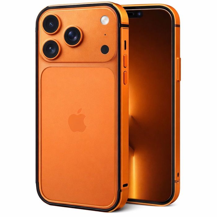 Carcasa Bumper COTECi Premium din aliaj de aluminiu, subtire, pentru iPhone 17 Pro Max Orange si Silver