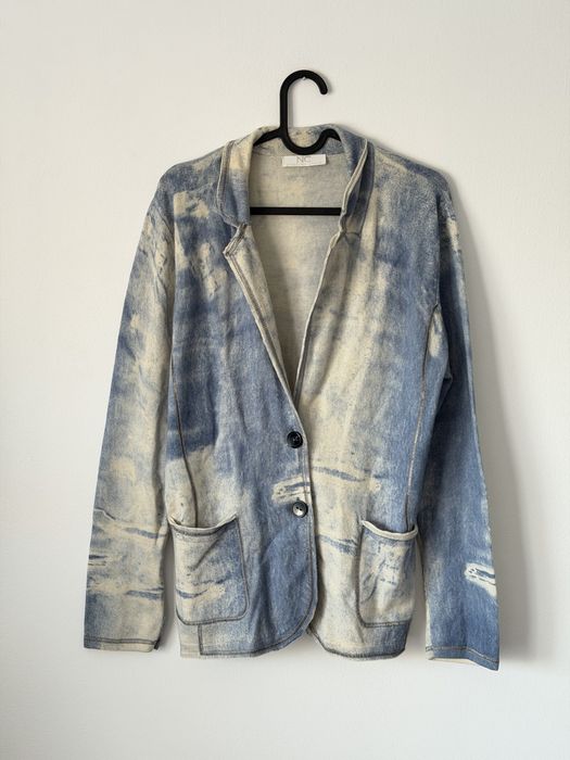 Blazer cardigan damă cașmir si Lana mărimea 42 albastru alb moale