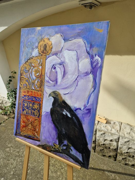 Прекрасна антикварна картина масло върху платно