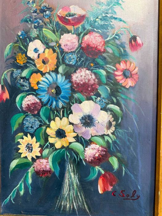 tablou pictat in ulei pe panza dim 40x60 cm pictura pe panzain ulei buchet de flori