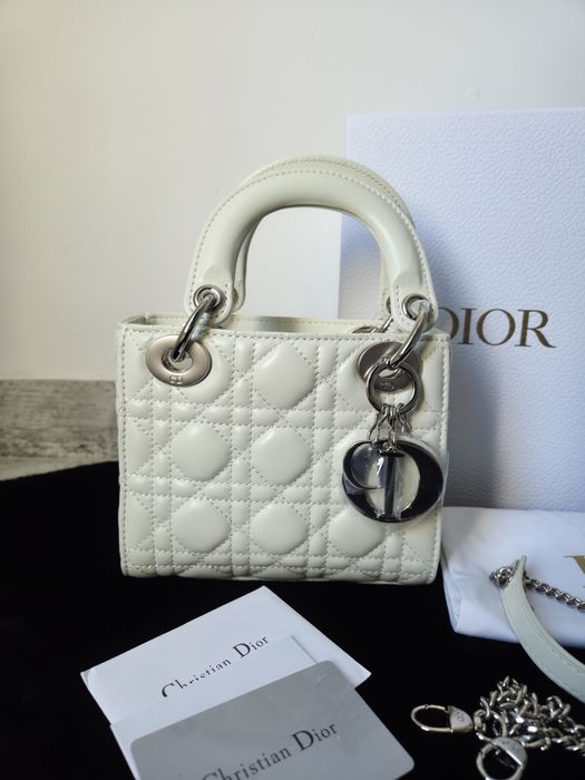 Lady Dior Mini White Silver Hardware