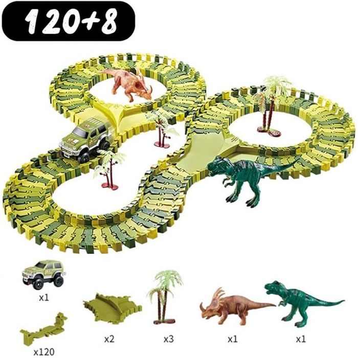 Set de curse interactiv Dinosaur Track Toys, 120 piese + Masinuta ele