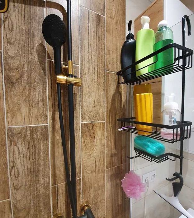 Рафт за баня без пробиване, 3 кошници, черен Loft дизайн