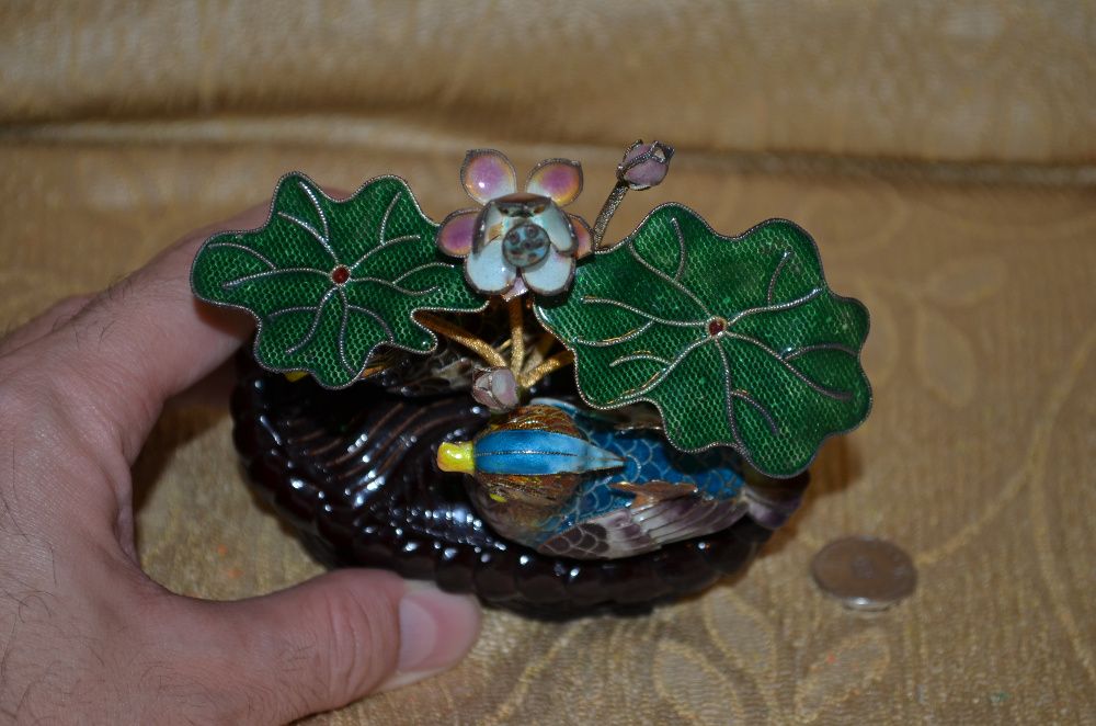 MINIATURA ARGINT 925 cu EMAIL - Pereche Rate Mandarin - China - 140g.!