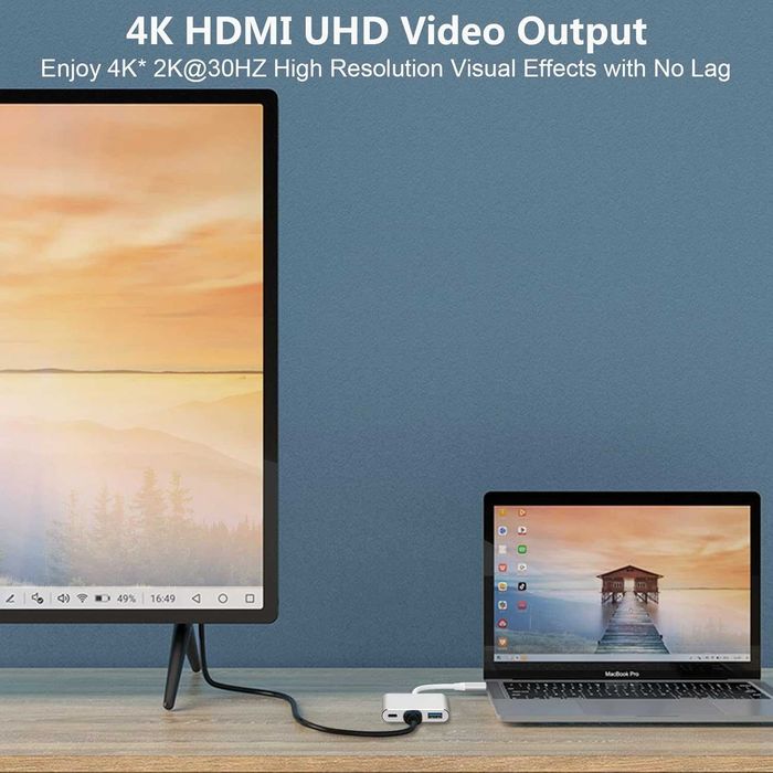 НОВ! USB-C към HDMI адаптер 3-в-1 – 4K, PD 100W, USB 3.0