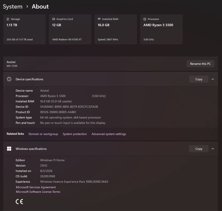 PC Gaming Ryzen 5 5500 RX 6700XT