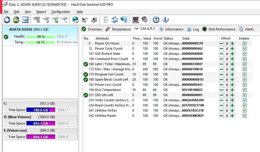 SSD Solid State Drive Adata SU650 960GB 2.5" Sata III 6Gb/s ASU650SS-960GT