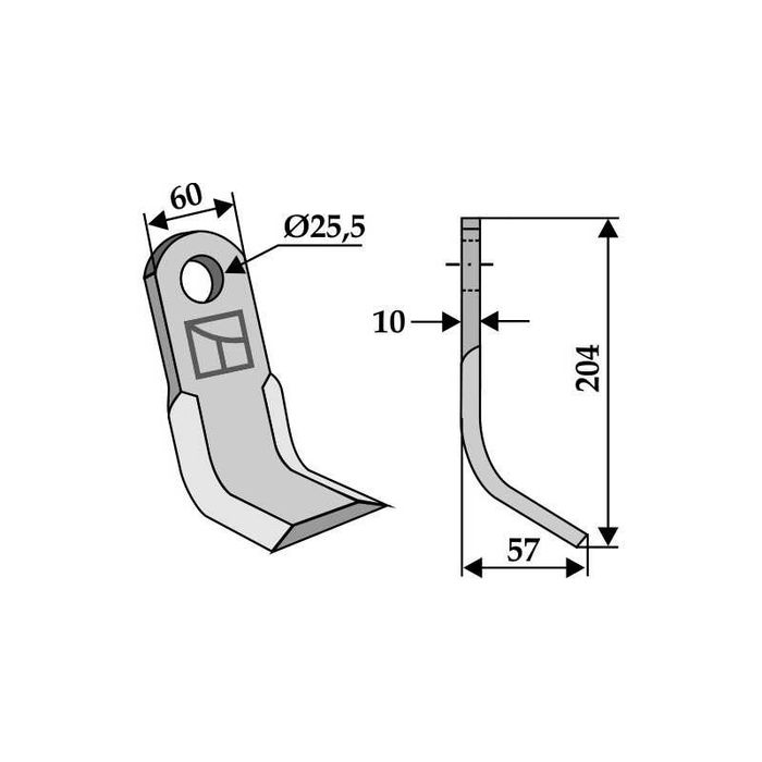 Cuțit tocător curbat 60x204mm potrivit pentru Falc