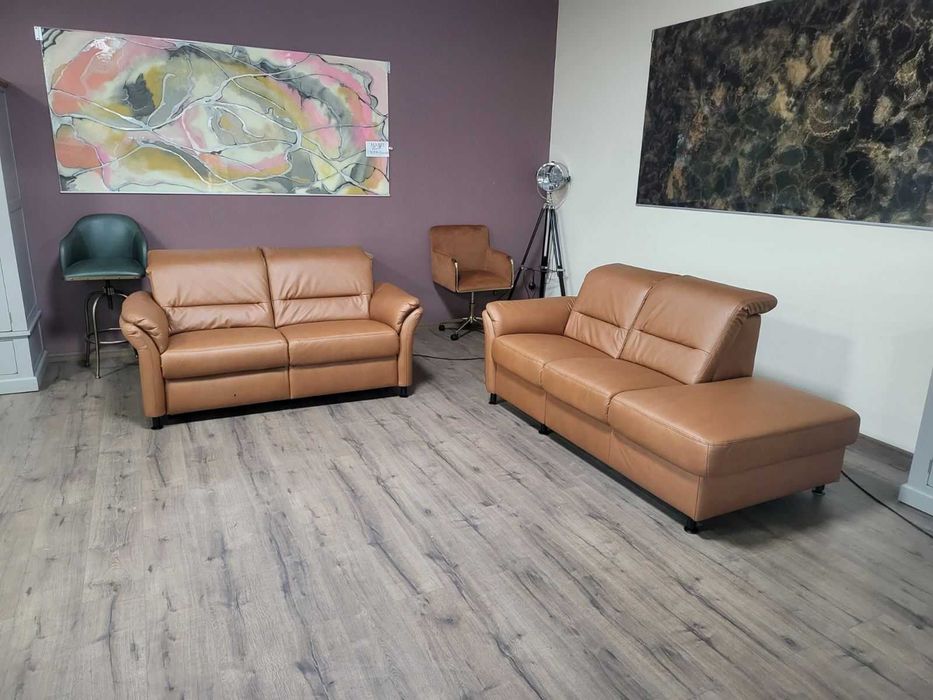 Кафяв кожен комплект дивани тройка и двойка MM-ZE1148