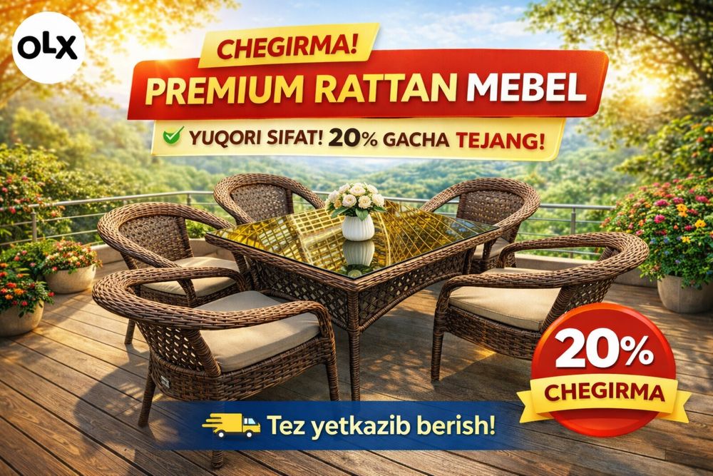 Rattan stol stul komplekt Bog’, hovli, terassa va kafe uchun