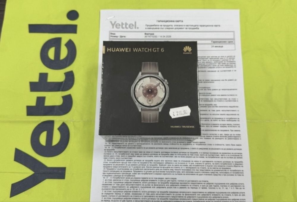ЗАПЕЧАТАН 46mm Huawei watch GT 6 Гаранция Yettel 2028 GT6 Gray Leather