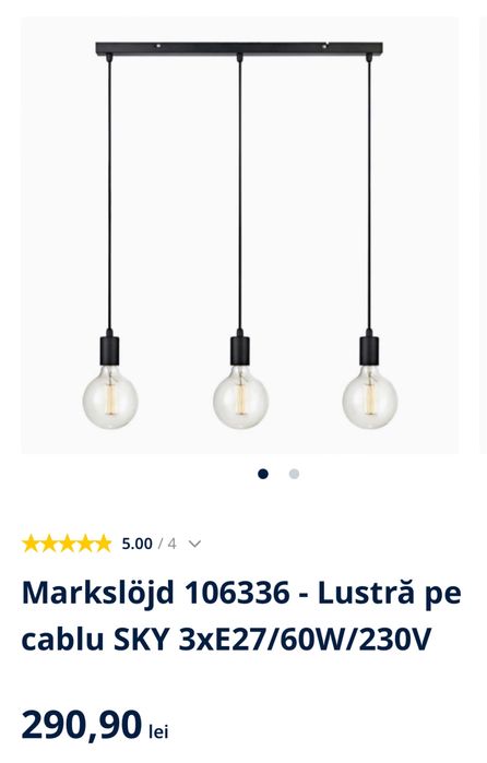 Lustra Markslojd SKY pendul cu 3 becuri (cu sau fara becuri)