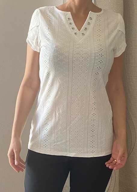 Bluză albă damă, broderie englezească, S, noua cu eticheta