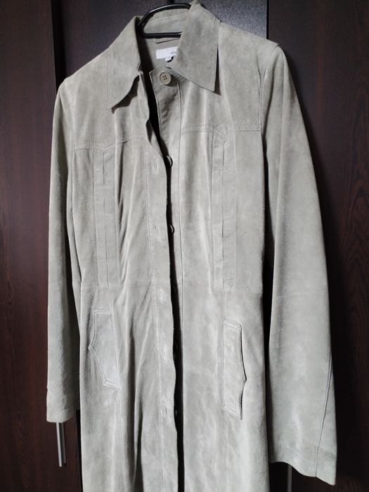 Pardesiu /trench  piele întoarsă xs verde Hm