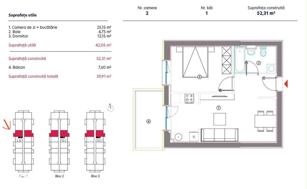 DIRECT PROPRIETAR - Apartament 2 Camere - Ansamblul Hils Titanium
