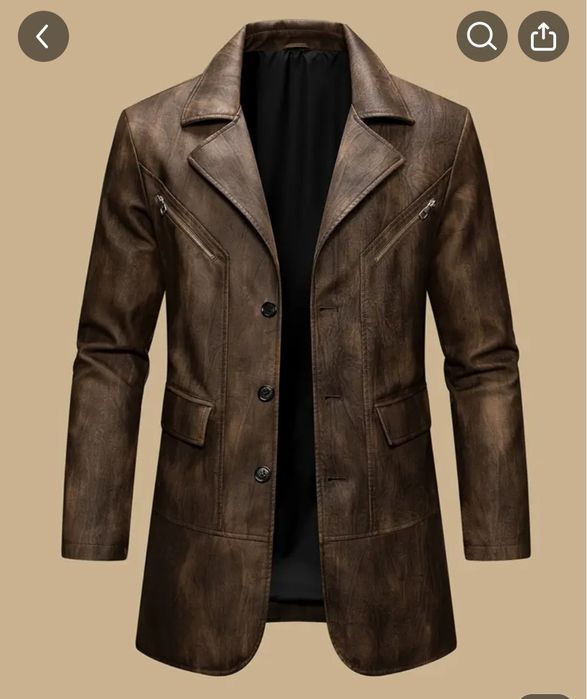 Длинная мужская куртка из эко кожи