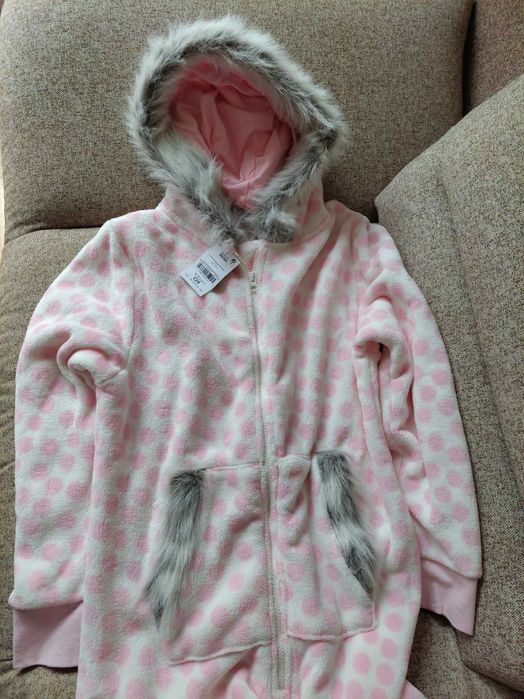 Combinezon Next, salopeta din fleece, nou, cu eticheta, fete, buline