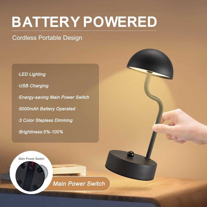 Dreamholder 2 бр. безжична сензорна настолна лампа, LED, 5000 mAh