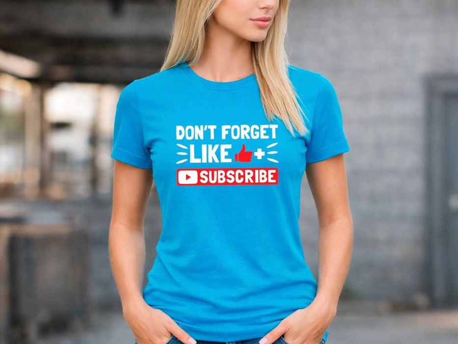 Дамска синя тениска „Don’t Forget Like & Subscribe“