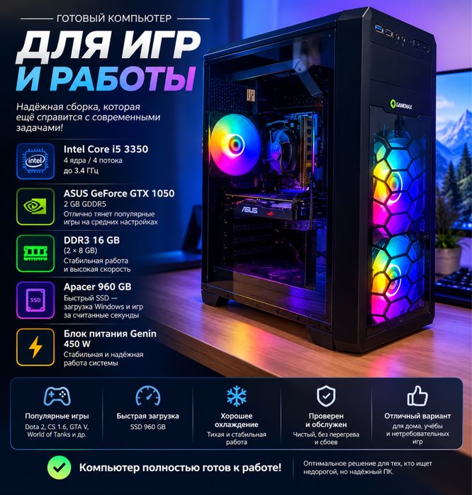 I5 3350/gtx 1050 2gb/ozy 16gb/ssd 960 gb