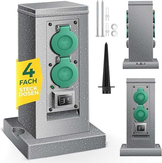 Градински контакт с колона със сензор за здрач, пластмасов разклонител