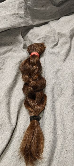 2 cozi păr castaniu natural copil, nevopsit, netratat, în stare foarte bună, verificați detaliile mai jos