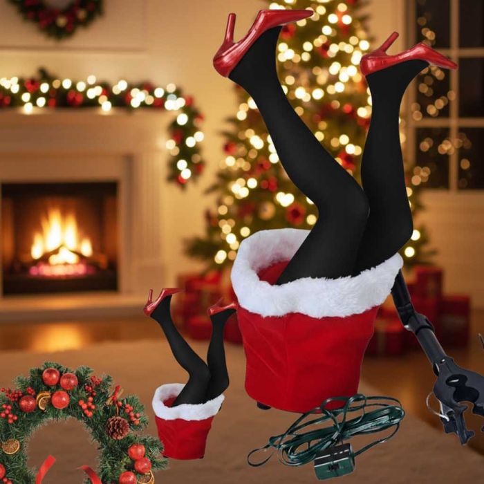 Коледна светеща декорация – Снежанка в чувала с движещи се крака