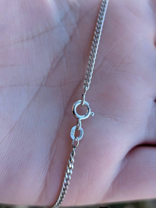 Vechi colier lant din argint 925, pandantiv piatra alba, cuart stanca