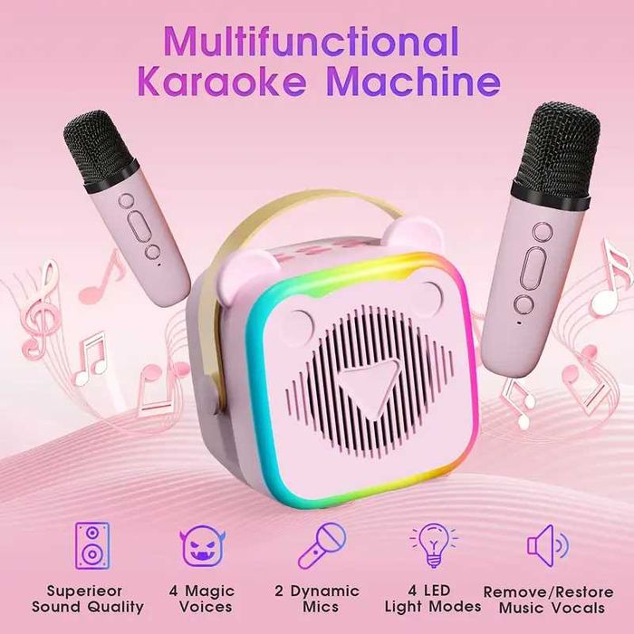 Тонколона с 2 микрофона Караоке машина Високоговорител - 6 цвята