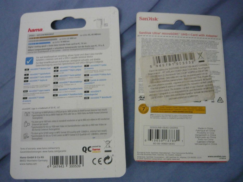 Card NOU, carduri memorie microSD 64 GB clasa 10 Hama, Taiwan