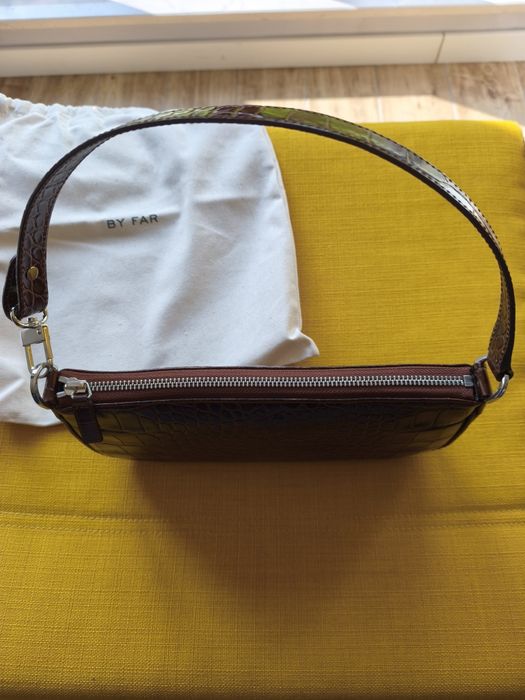 Дамска чанта BY FAR RACHEL Nutella Croco Embossed Leather Shoulder Bag