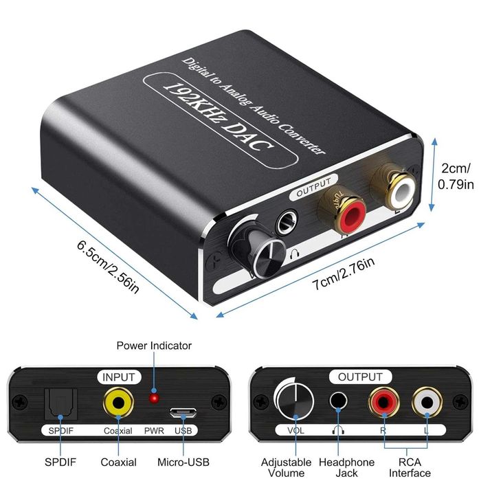 Convertor DAC Ozvavzk 192kHz Audio Digital la Analog cu Volum