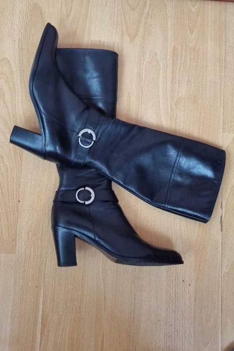 Cizme elegante cu toc Geox Respira, negru, piele naturala, marimea 41