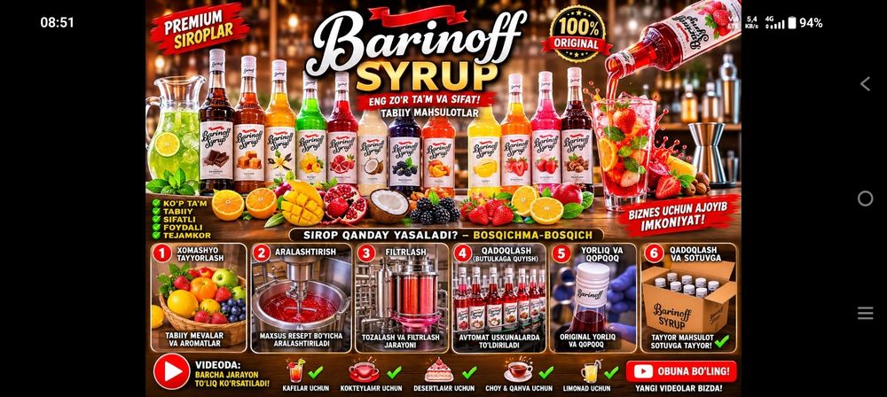 Syrop Barinoff yangi tam zo'rlarridan nasatkalari